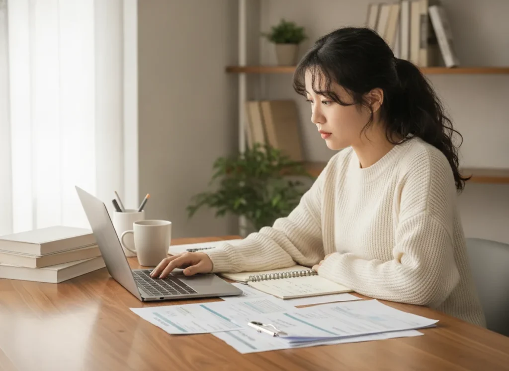 real photo of a student reviewing scholarship documents